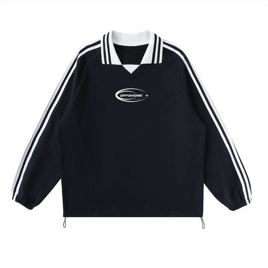 Contrast Striped Lapel Collar Sweatshirt